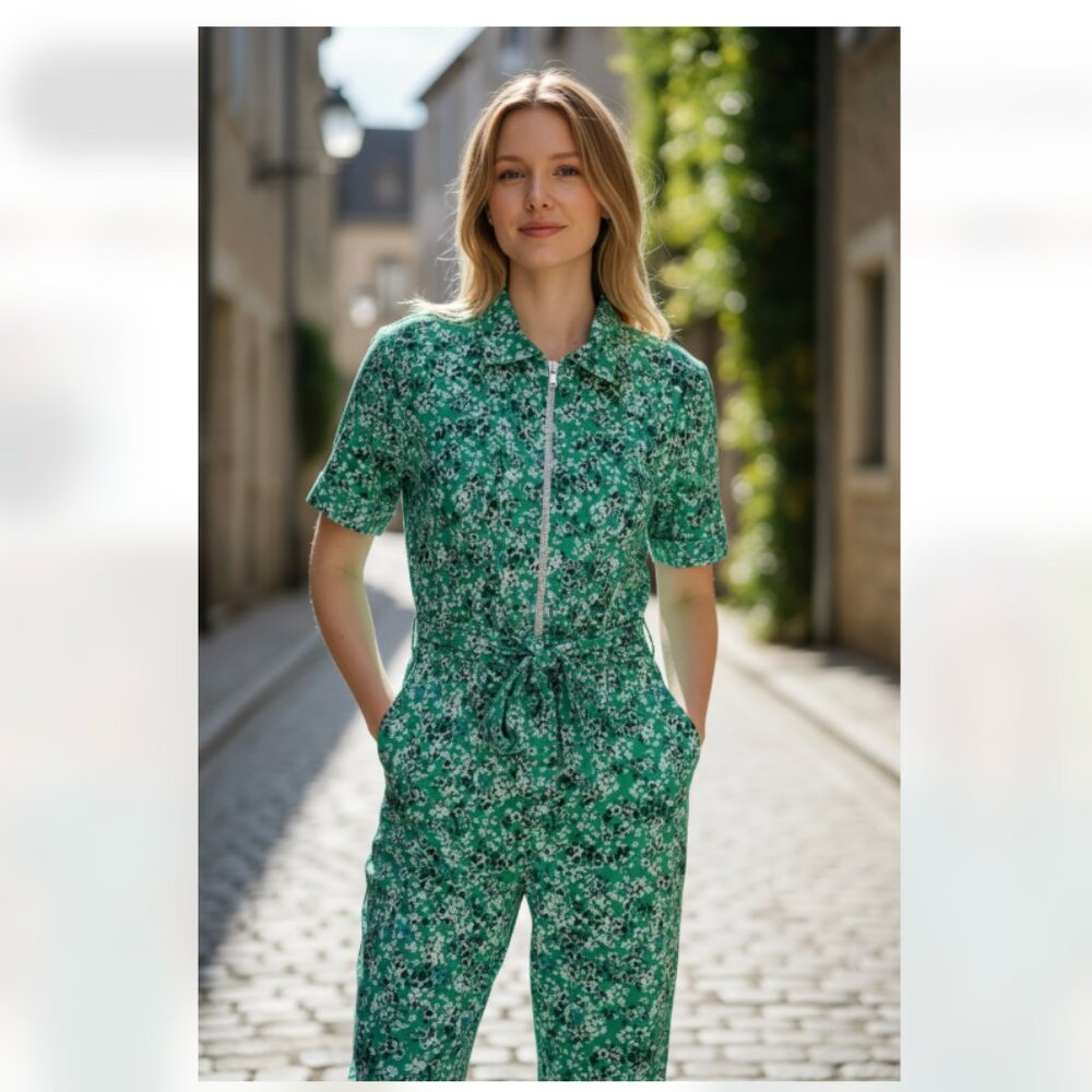 NWT Zara ZIPPERED PRINTED JUMPSUIT Green Bloggers Fav Small